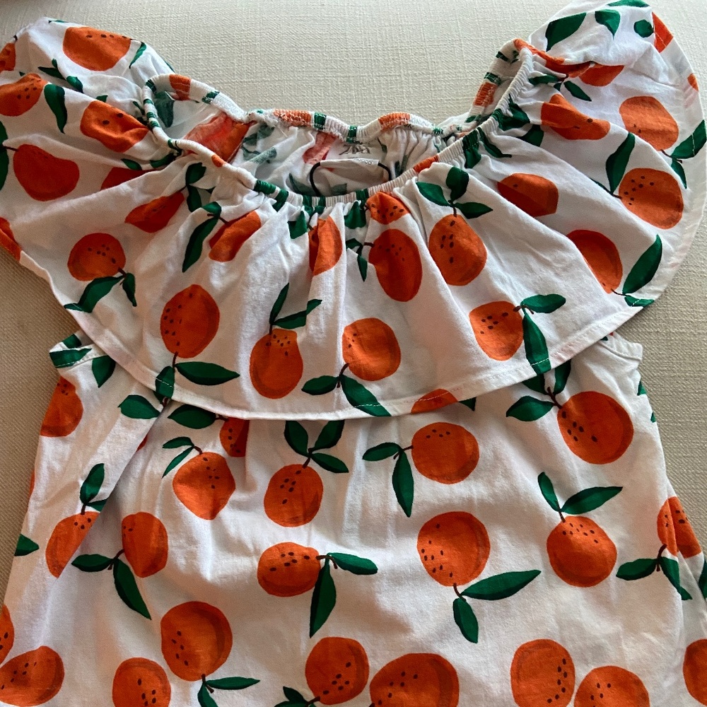 ZARA Girl's Orange Print Ruffle Shirt, Size Girl's 13-14